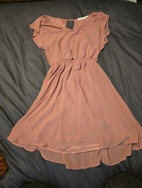 Lush Mauve High-Low Short Sleeve Dress